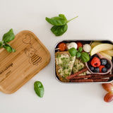 Lenolana snack box for children, stainless steel with bamboo lid
