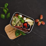 Lenolana snack box for children, stainless steel with bamboo lid