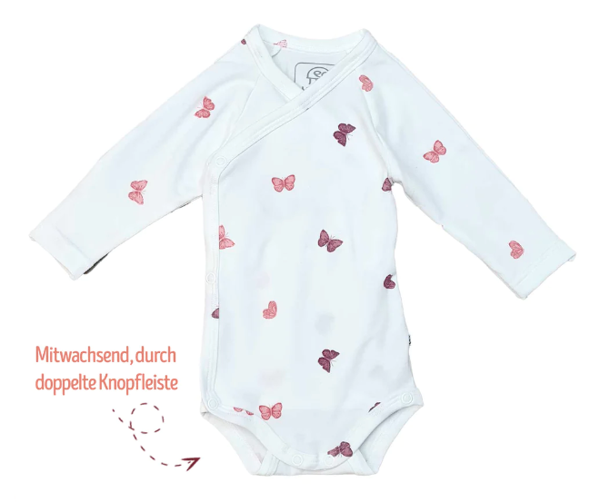 Sticklett baby wrap bodysuit long sleeve butterflies